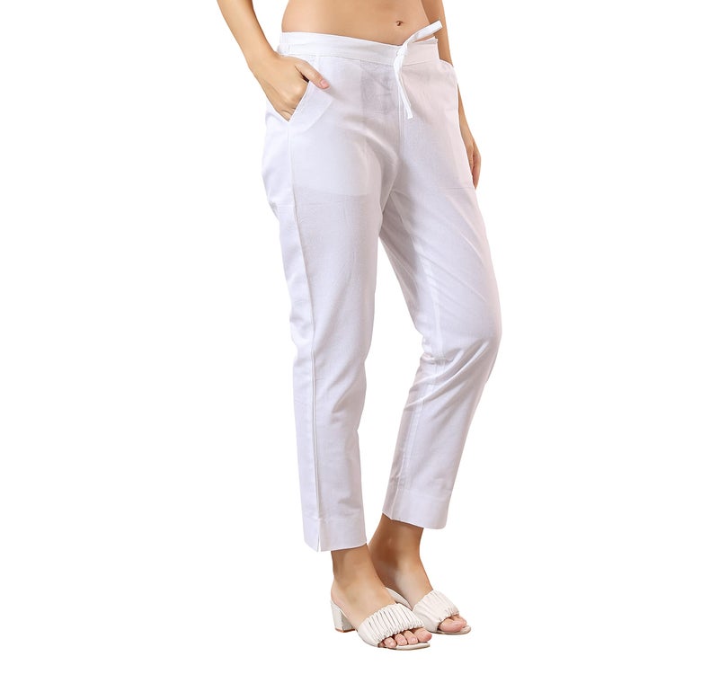 TRASA Ultra Soft Cotton Mid Rise Regular and Plus 8 Colour Cotton Pants for Womens and Girls, White - 3XL - Image 1