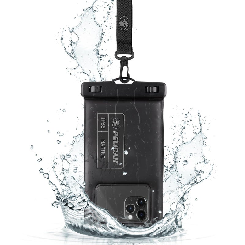Pelican Marine - IP68 Waterproof Phone Pouch (Regular Size) Floating Waterproof Phone Case - Beach Cruise Ship Travel Essentials - Works with All Phones - Detachable Lanyard - Black - Image 1