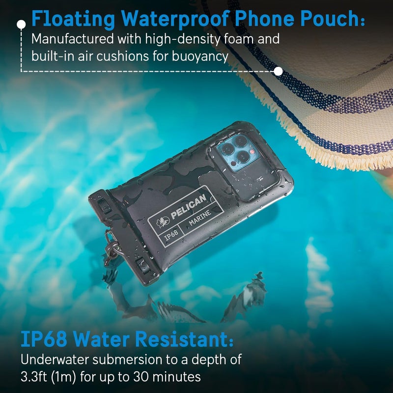 Pelican Marine - IP68 Waterproof Phone Pouch (Regular Size) Floating Waterproof Phone Case - Beach Cruise Ship Travel Essentials - Works with All Phones - Detachable Lanyard - Black - Image 2