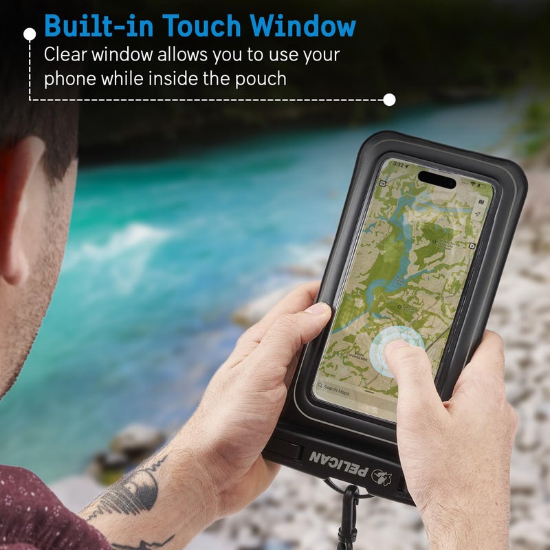 Pelican Marine - IP68 Waterproof Phone Pouch (Regular Size) Floating Waterproof Phone Case - Beach Cruise Ship Travel Essentials - Works with All Phones - Detachable Lanyard - Black - Image 3