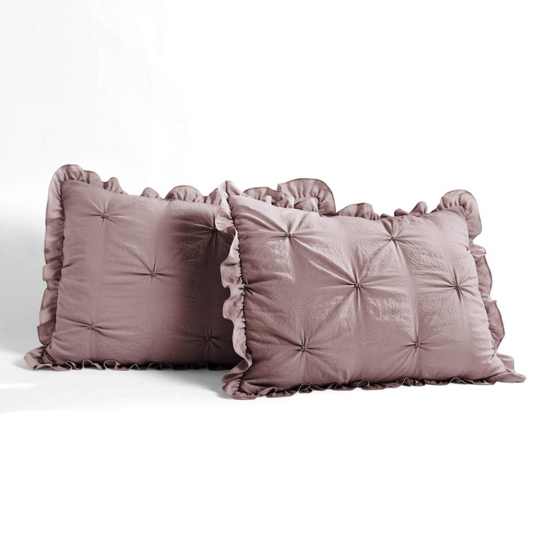 Lush Decor Ravello Pintuck Ruffle Skirt Bedspread Set - Luxe 3 Piece Ruffled Bedding Set - Traditional Glam & Farmhouse Inspired Bedroom Decor - King, Woodrose - Image 5