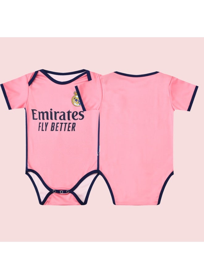 2025-2026 baby football uniform Real Madrid pink baby romper baby one-piece suit suitable for 6-18 months old baby - Image 1