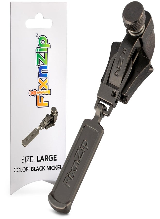 FixNZip Large Black Nickel Zipper Repair Kit | Universal No-Sew Slider Replacement for Heavy Jackets, Wetsuits, Boat Covers, and Luggage | Instant and Reusable Zipper Repair Tool | Sizes 8-10 - Image 1