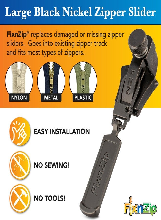 FixNZip Large Black Nickel Zipper Repair Kit | Universal No-Sew Slider Replacement for Heavy Jackets, Wetsuits, Boat Covers, and Luggage | Instant and Reusable Zipper Repair Tool | Sizes 8-10 - Image 2
