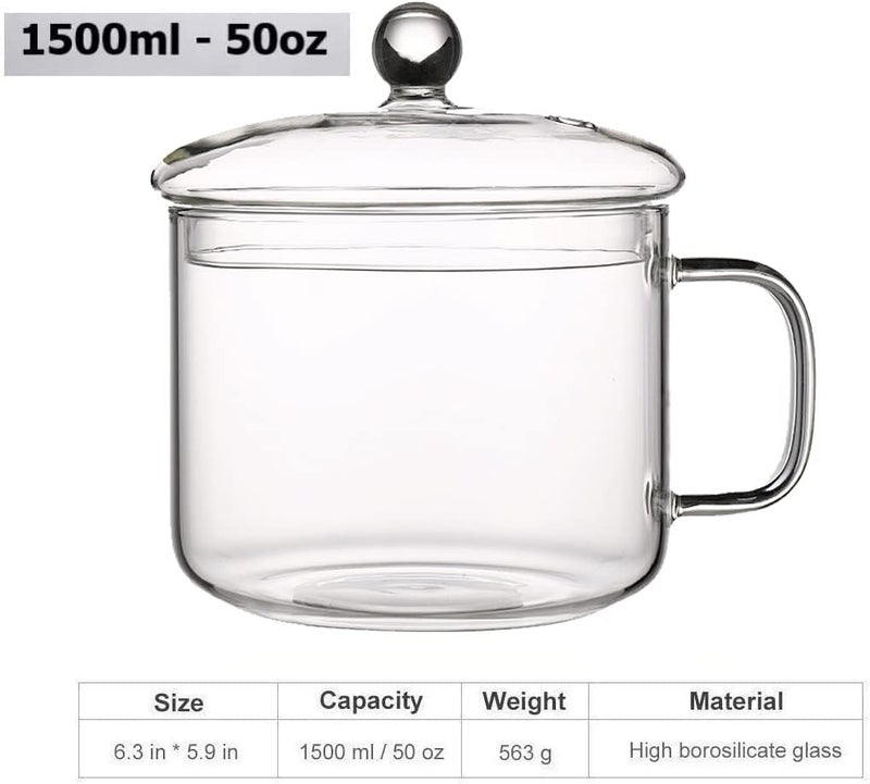 Miecux Glass Cooking Pot - 1.5L/50oz Clear Glass Cooking Pot, Glass Saucepan, Simmer Pot With Lid, Easy Grip Handles, Made from Oven, Microwave, Safe for Pasta Noodle, Soup, Milk, Tea - Image 2