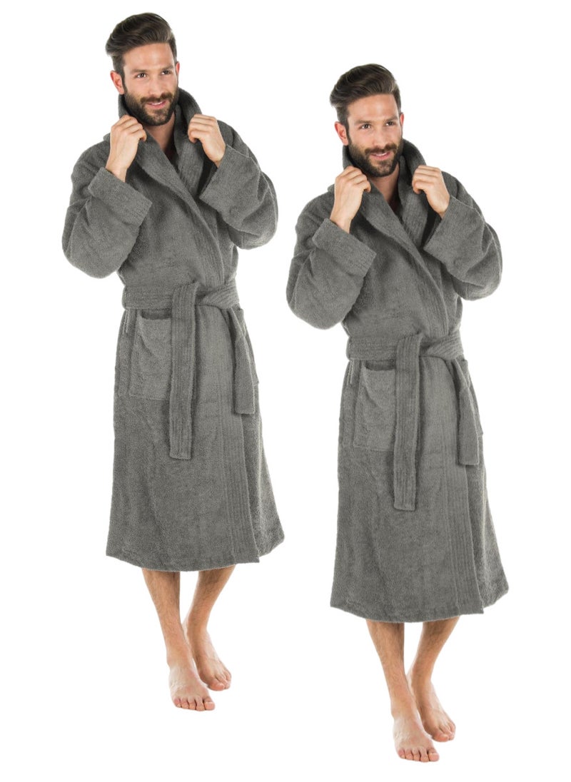 White Rose 2 Pieces Grey Color Unisex Bathrobe Large Size Plush And Absorbent Cloth  - Image 1