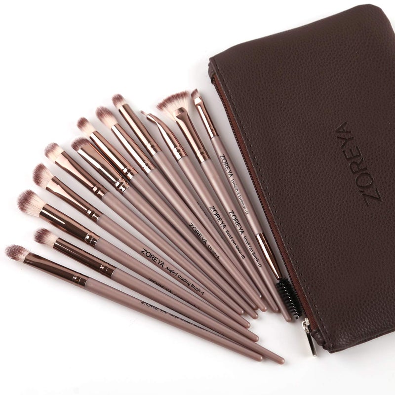 Z'OREYA Eye Makeup Brushes, 12 Pcs Professional Eye Brush Set Eyeshadow, Eyebrow, Blending, Fan, Eyelash Brush Set With Carrying Bag(Champagne Gold) - Image 5