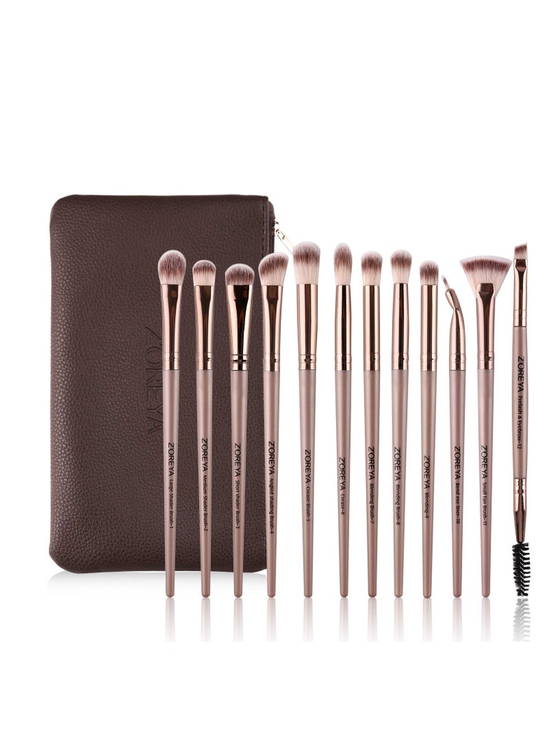 Z'OREYA Z'OREYA Eye Makeup Brushes, 12 Pcs Professional Eye Brush Set Eyeshadow, Eyebrow, Blending, Fan, Eyelash Brush Set With Carrying Bag(Champagne Gold) - Image 1