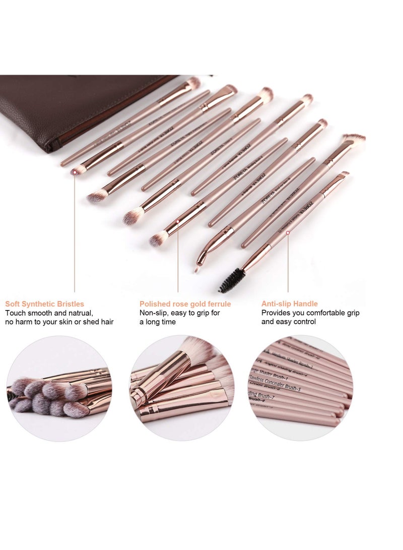 Z'OREYA Z'OREYA Eye Makeup Brushes, 12 Pcs Professional Eye Brush Set Eyeshadow, Eyebrow, Blending, Fan, Eyelash Brush Set With Carrying Bag(Champagne Gold) - Image 2
