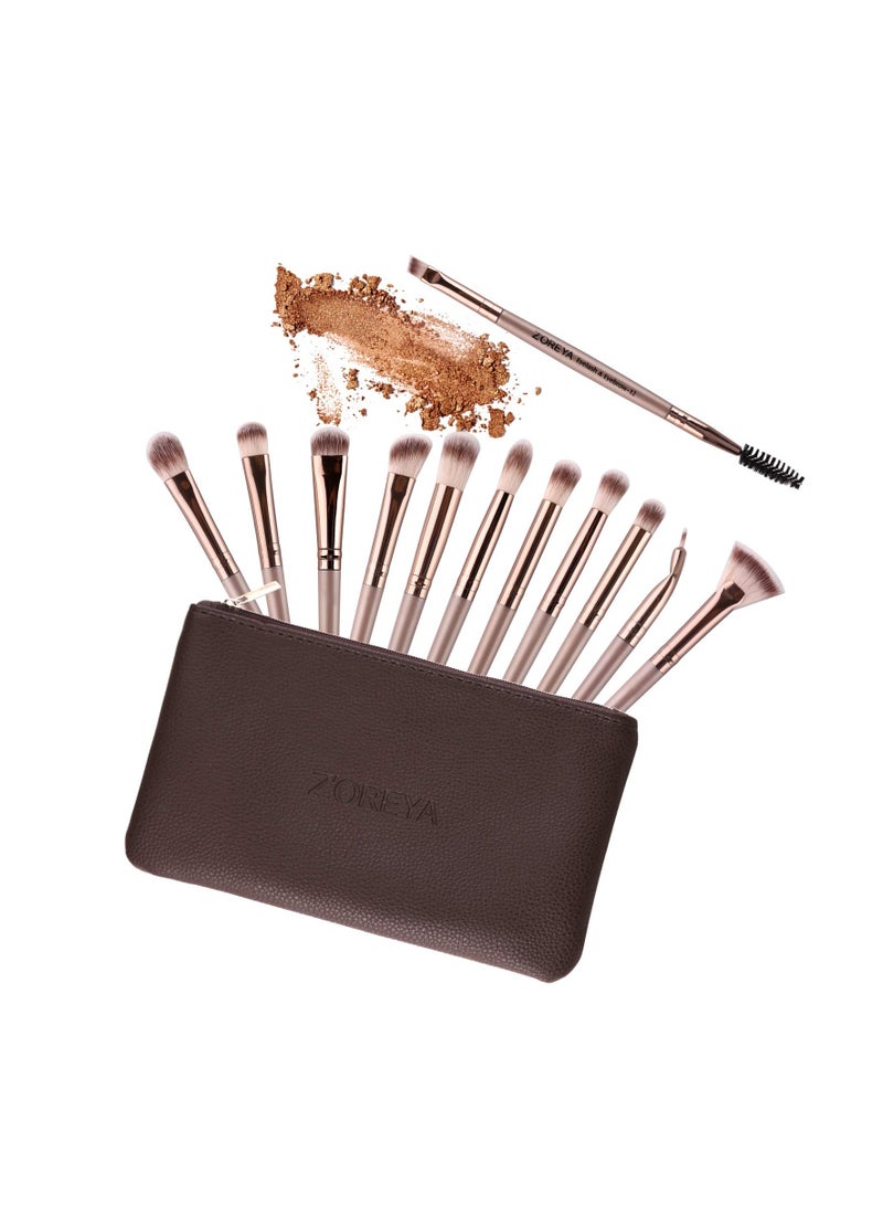 Z'OREYA Z'OREYA Eye Makeup Brushes, 12 Pcs Professional Eye Brush Set Eyeshadow, Eyebrow, Blending, Fan, Eyelash Brush Set With Carrying Bag(Champagne Gold) - Image 3