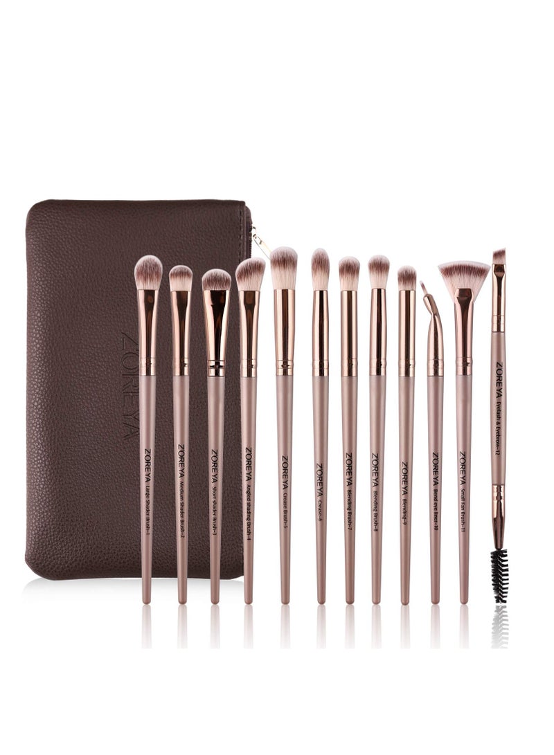 Z'OREYA Z'OREYA Eye Makeup Brushes, 12 Pcs Professional Eye Brush Set Eyeshadow, Eyebrow, Blending, Fan, Eyelash Brush Set With Carrying Bag(Champagne Gold) - Image 4