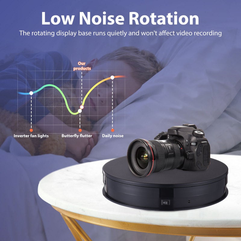 25cm/ 10 Inch Motorized Rotating Display Stand with RGB Light 360° Rotating Electric Potography Turntable for Products Display Live Video Show 10kg Load Capacity Low Noise with Remote Control Black - Image 2