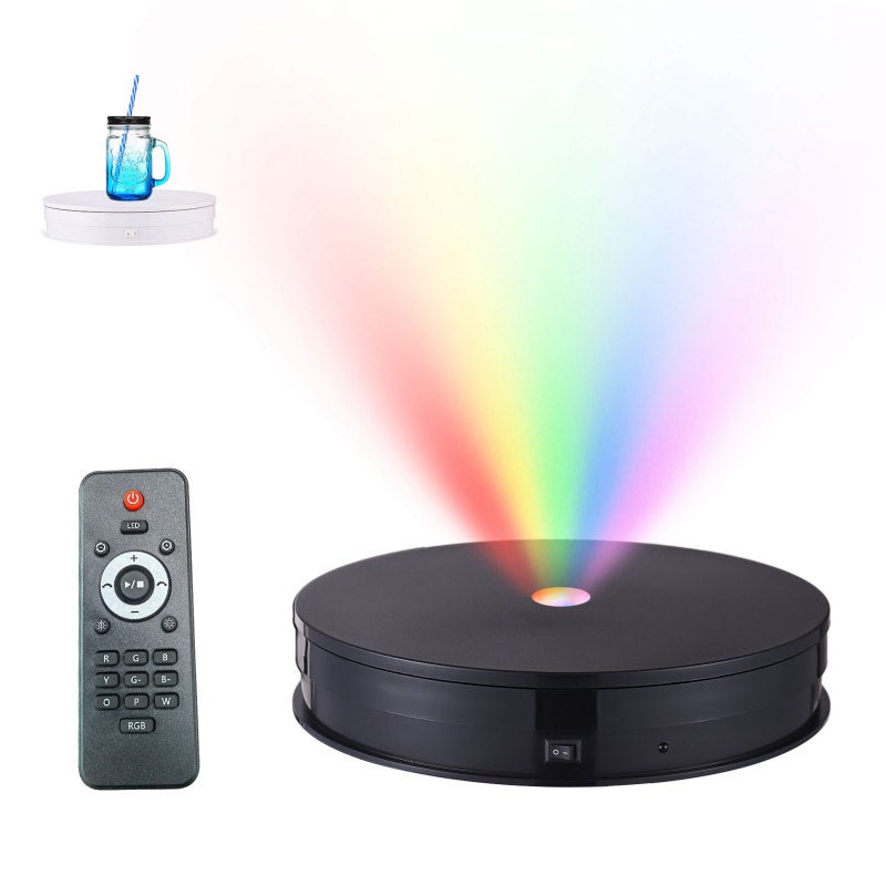 25cm/ 10 Inch Motorized Rotating Display Stand with RGB Light 360° Rotating Electric Potography Turntable for Products Display Live Video Show 10kg Load Capacity Low Noise with Remote Control Black - Image 4