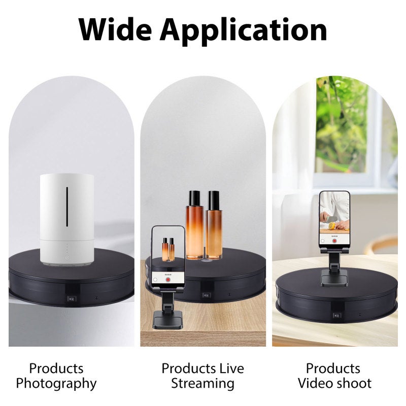 25cm/ 10 Inch Motorized Rotating Display Stand with RGB Light 360° Rotating Electric Potography Turntable for Products Display Live Video Show 10kg Load Capacity Low Noise with Remote Control Black - Image 5