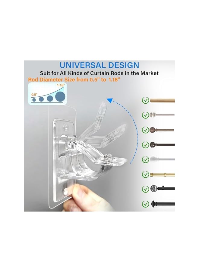 erorex Curtain Rod Holder Brackets, 2 Pieces Self Adhesive Curtain Rod Hangers Brackets for Home Office Bathroom Bedroom Window Hardware, Clear Multipurpose Nail Free Stick on Curtain Rod Hooks  - Image 5