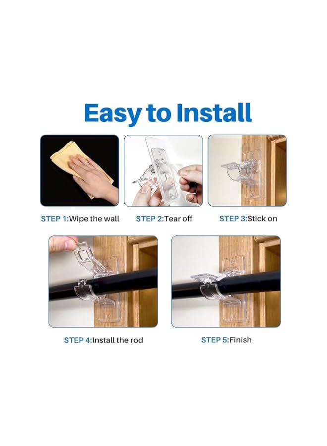 erorex Curtain Rod Holder Brackets, 2 Pieces Self Adhesive Curtain Rod Hangers Brackets for Home Office Bathroom Bedroom Window Hardware, Clear Multipurpose Nail Free Stick on Curtain Rod Hooks  - Image 4