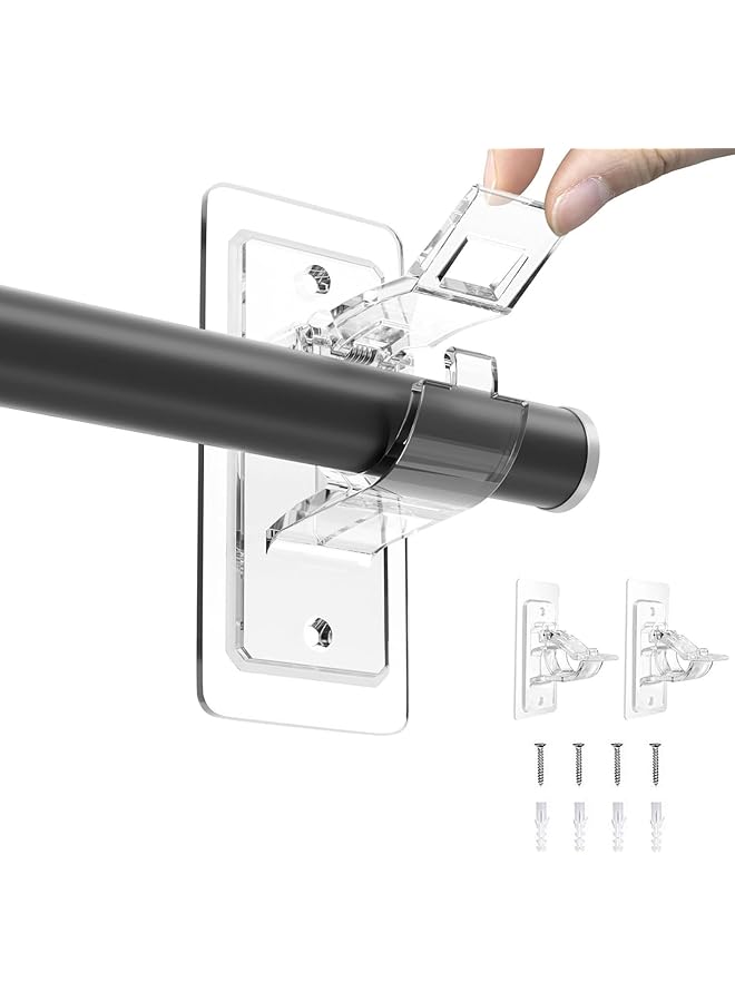 erorex Curtain Rod Holder Brackets, 2 Pieces Self Adhesive Curtain Rod Hangers Brackets for Home Office Bathroom Bedroom Window Hardware, Clear Multipurpose Nail Free Stick on Curtain Rod Hooks  - Image 1