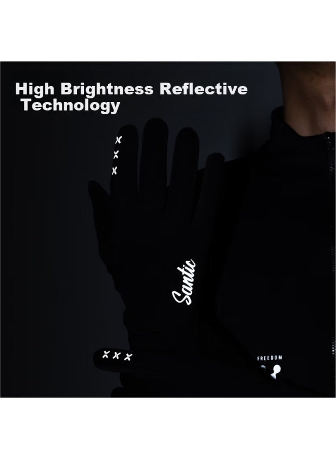 Sendik ike Santic Lightweight Windproof Cycling Gloves, Fleece-lined Warm Long-finger Gloves, Zao Leng, Black, XL - Image 4