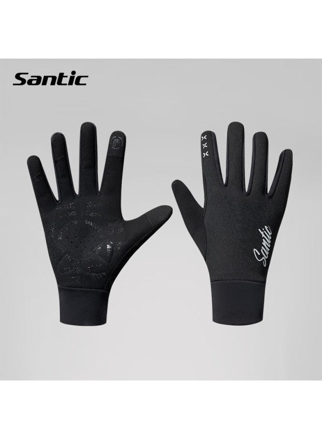 Sendik ike Santic Lightweight Windproof Cycling Gloves, Fleece-lined Warm Long-finger Gloves, Zao Leng, Black, XL - Image 1