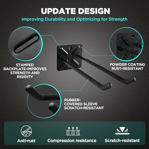 Nacial Garage Hooks, Heavy Duty Garage Hook, 12.4 Inch Wall Mount Hangers, Max Load 200 lbs Garage Storage Utility Hooks for Ladders, Chairs, Car Tires, Strollers, Garden Tools, Perfect man's day gifts - Image 4