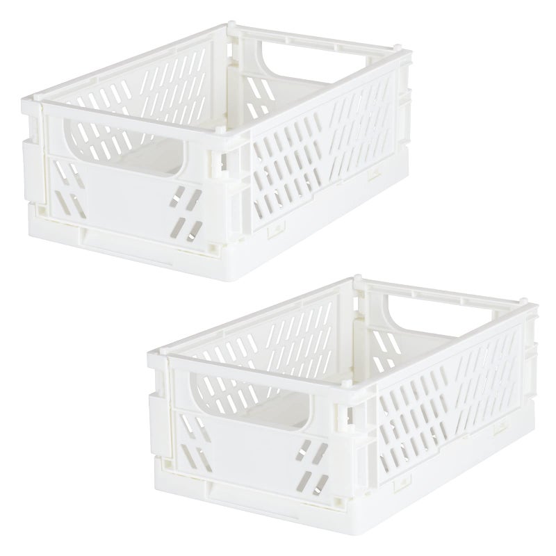 Tixill 2-Pack Mini Foldable Plastic Baskets for Organizing and Storage, Collapsible Storage Crate for Home Kitchen Bedroom Bathroom Office (5.9x3.8x2.2, White) - Image 1