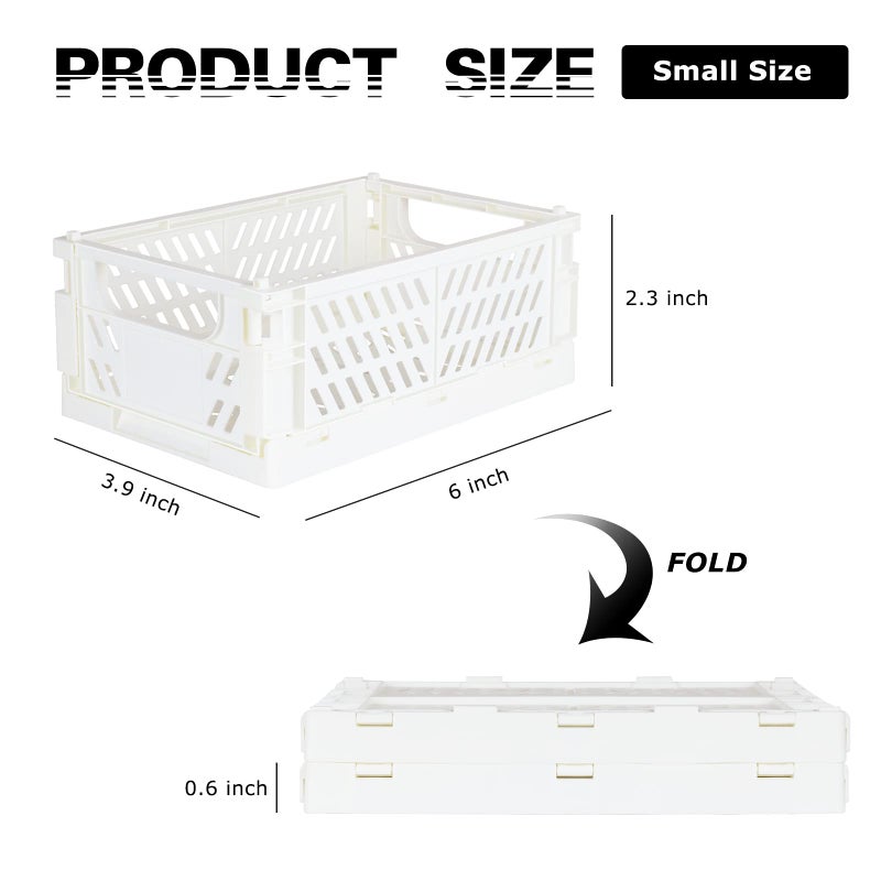 Tixill 2-Pack Mini Foldable Plastic Baskets for Organizing and Storage, Collapsible Storage Crate for Home Kitchen Bedroom Bathroom Office (5.9x3.8x2.2, White) - Image 2