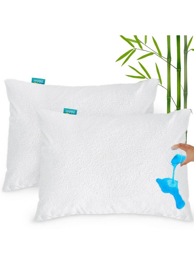 Biloban Toddler Pillowcase Protector 2 Pack, Waterproof Pillowcase Cover, Viscose Made from Bamboo Travel Pillow Case Cover with Zipper, Fit Toddler Pillow 13"x18" or 14"x19" for Boys Girls, White - Image 1