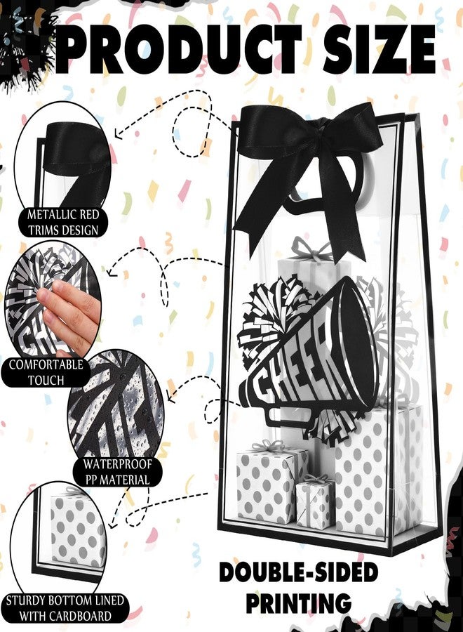 Kacctyen 20 Pcs Black Cheer Clear Plastic Gift Bags Bulk with Die Cut Handles 10 x 7 x 3.15 Inches Cheer Goodie Snack Bags with Ribbon Transparent Makeup Bag Cheerleader Supplies for Cheerleader Team - Image 3