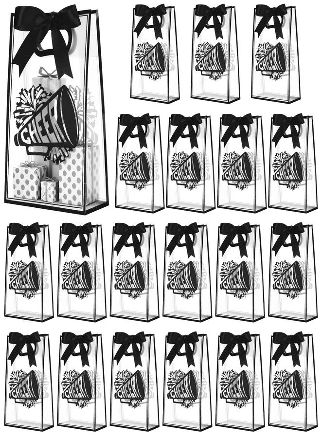 Kacctyen 20 Pcs Black Cheer Clear Plastic Gift Bags Bulk with Die Cut Handles 10 x 7 x 3.15 Inches Cheer Goodie Snack Bags with Ribbon Transparent Makeup Bag Cheerleader Supplies for Cheerleader Team - Image 1