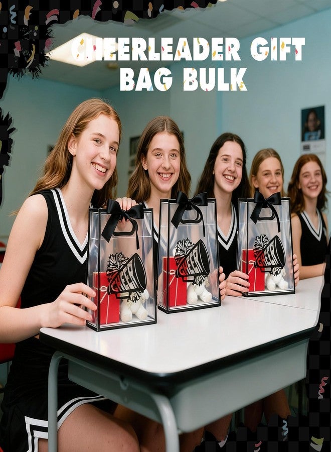 Kacctyen 20 Pcs Black Cheer Clear Plastic Gift Bags Bulk with Die Cut Handles 10 x 7 x 3.15 Inches Cheer Goodie Snack Bags with Ribbon Transparent Makeup Bag Cheerleader Supplies for Cheerleader Team - Image 5