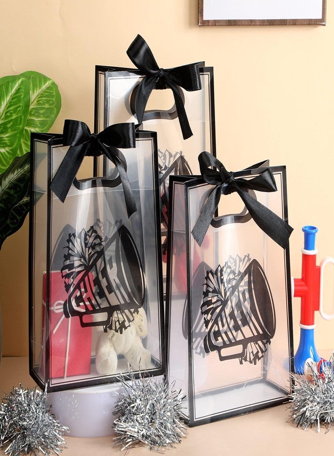 Kacctyen 20 Pcs Black Cheer Clear Plastic Gift Bags Bulk with Die Cut Handles 10 x 7 x 3.15 Inches Cheer Goodie Snack Bags with Ribbon Transparent Makeup Bag Cheerleader Supplies for Cheerleader Team - Image 4