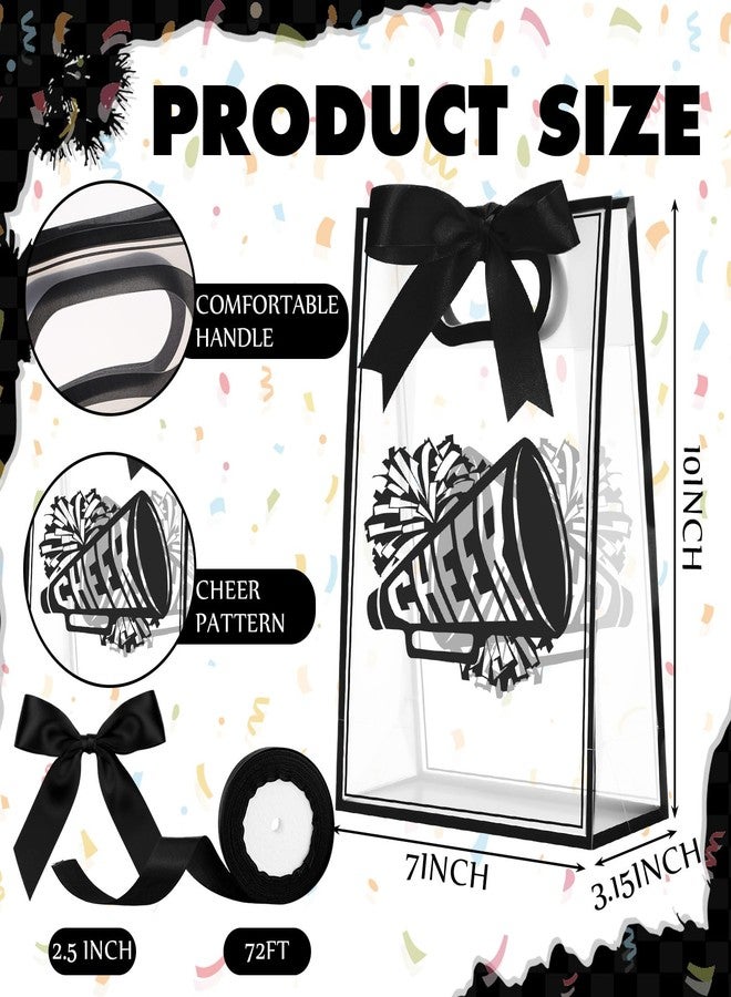 Kacctyen 20 Pcs Black Cheer Clear Plastic Gift Bags Bulk with Die Cut Handles 10 x 7 x 3.15 Inches Cheer Goodie Snack Bags with Ribbon Transparent Makeup Bag Cheerleader Supplies for Cheerleader Team - Image 2