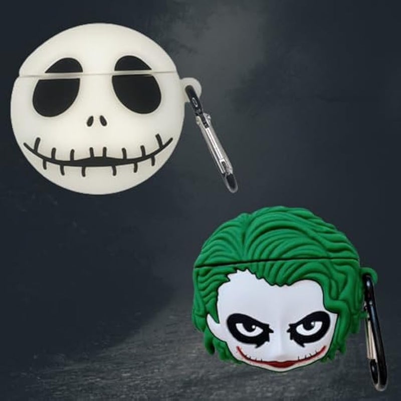 2Pcs White Wireless EarphonCase,Horrific Keychain Thick Soft Portable Ring Silicone Shockproof Protective Cover Box Compatible with Apple AirPods 2&1 Case Charge (Clow+Skull,AirPods 2&1) - Image 1