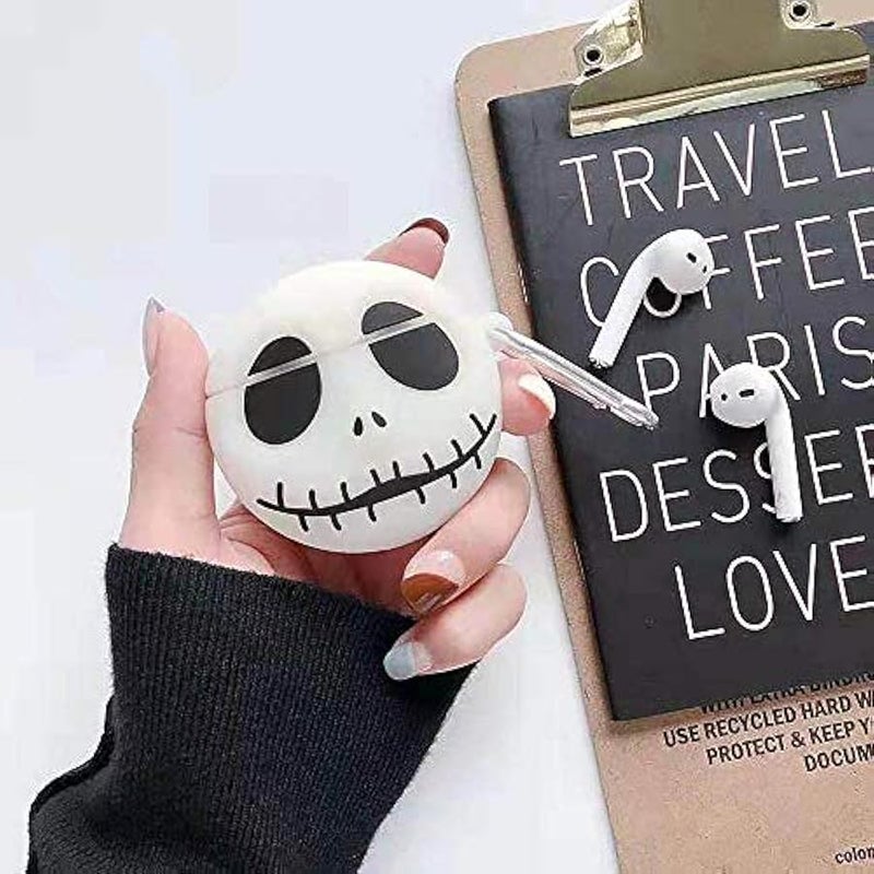 2Pcs White Wireless EarphonCase,Horrific Keychain Thick Soft Portable Ring Silicone Shockproof Protective Cover Box Compatible with Apple AirPods 2&1 Case Charge (Clow+Skull,AirPods 2&1) - Image 2