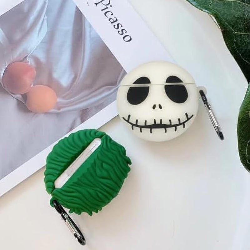 2Pcs White Wireless EarphonCase,Horrific Keychain Thick Soft Portable Ring Silicone Shockproof Protective Cover Box Compatible with Apple AirPods 2&1 Case Charge (Clow+Skull,AirPods 2&1) - Image 5
