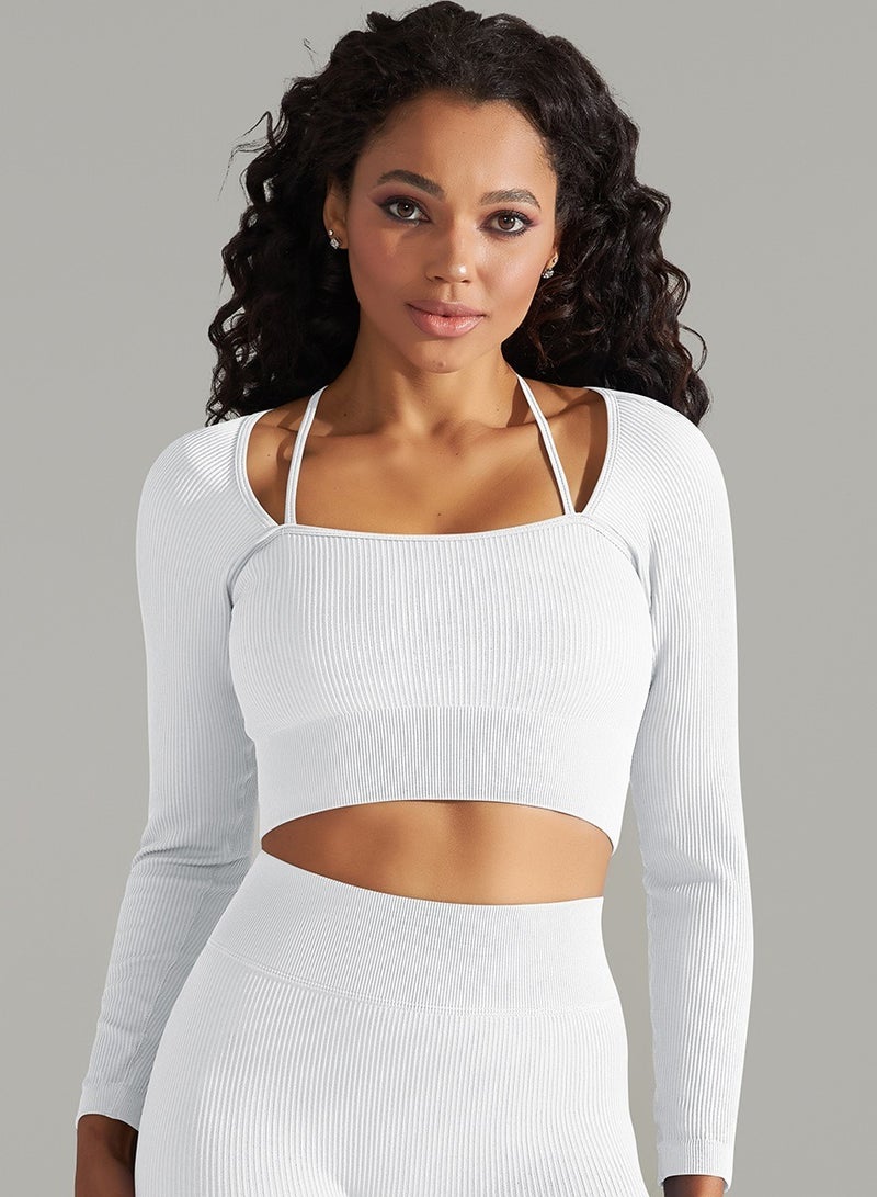 Loquat Yoga Tight Fitting Stretch Soft T-shirt White  - Image 2