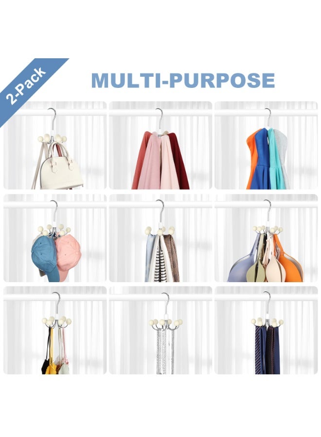 Hoodie Hangers 2-Pack with 6 Wood Balls, 360°Swivel Purse Hanger, Scarf Hanger, Closet Hooks, Handbag Organizer, Bra Hanger, Accessory Organizers for Scarf, Tanktop, Hat, Hoodie CT43W - Image 4