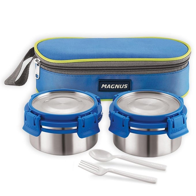 AVANZA 2 DELUXE STAINLESS STEEL LUNCH BOX | AIRTIGHT, LEAKPROOF, INSULATED | IDEAL LUNCH BOX FOR KIDS | LUNCH BOXES FOR OFFICE MEN AND WOMEN | COMPACT DESIGN WITH CARRYING POUCH