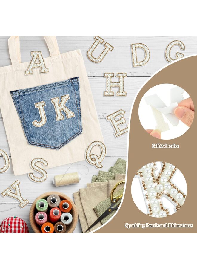 26PCS Pearl Rhinestone Letter Patches Self Adhesive A-Z, Stick on Pearl Letter Patches for Clothes, Fabric, Backpack (Light Yellow) - Image 2