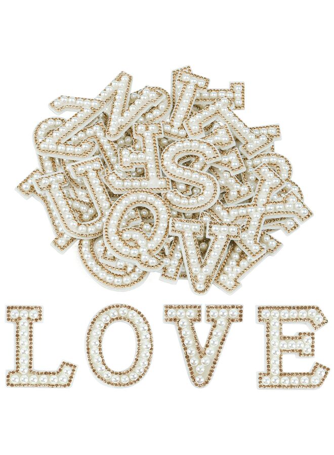26PCS Pearl Rhinestone Letter Patches Self Adhesive A-Z, Stick on Pearl Letter Patches for Clothes, Fabric, Backpack (Light Yellow) - Image 1