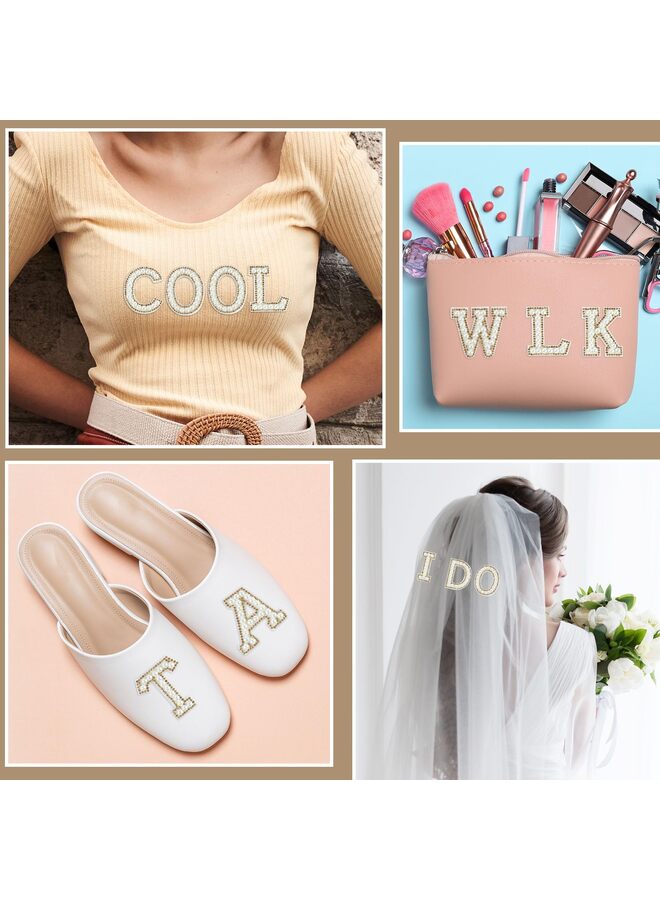 26PCS Pearl Rhinestone Letter Patches Self Adhesive A-Z, Stick on Pearl Letter Patches for Clothes, Fabric, Backpack (Light Yellow) - Image 4