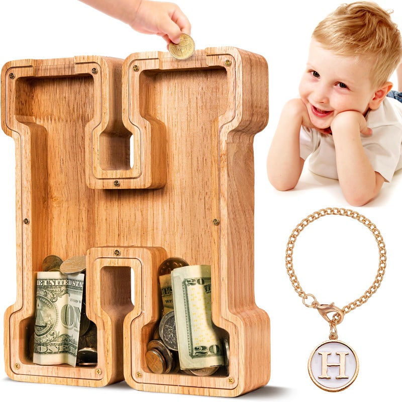 SummiDate Wooden Letter Piggy Bank Piggy Bank for Boys Girls Toddler Alphabet H Money Bank Coin Bank Birthday Gift for KidsBirthday Gift for Kids H