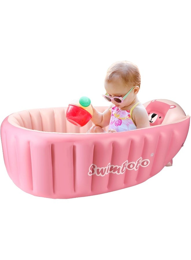 Swimbobo Inflatable Baby Bath Tub Portable Foldable Travel Mini Swimming Pool Helps Infants to Toddler Tub (Pink) - Image 1