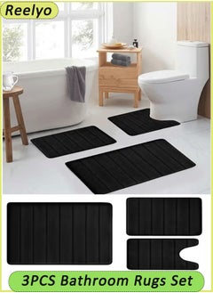 Reelyo Bathroom Mats Memory Foam Bath Rug Set 3 Piece Non-Slip Bath Mats, Absorbent Shaggy Rugs, Machine Wash, Perfect Plush Bathroom Rugs, BathCarpets Set,Bath Mats for Bathroom Home Decor Accessories  - Image 1