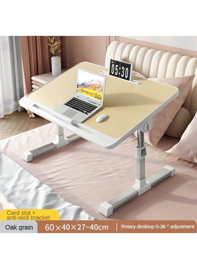 Laptop Bed Tray Desk, Adjustable Folding Laptop Bed Table, Portable Standing Desk, Foldable Lap Tablet Desk with Cup Holder for Bed Couch Sofa Floor, Working, Writing（Oak grain） - Image 1