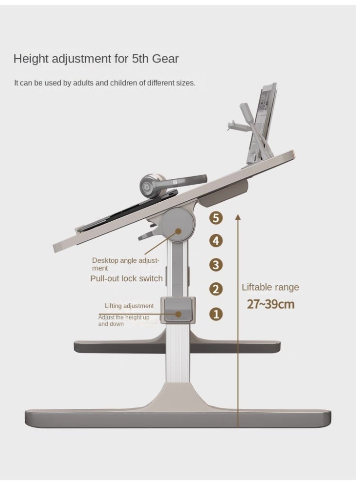 Laptop Bed Tray Desk, Adjustable Folding Laptop Bed Table, Portable Standing Desk, Foldable Lap Tablet Desk with Cup Holder for Bed Couch Sofa Floor, Working, Writing（Oak grain） - Image 3