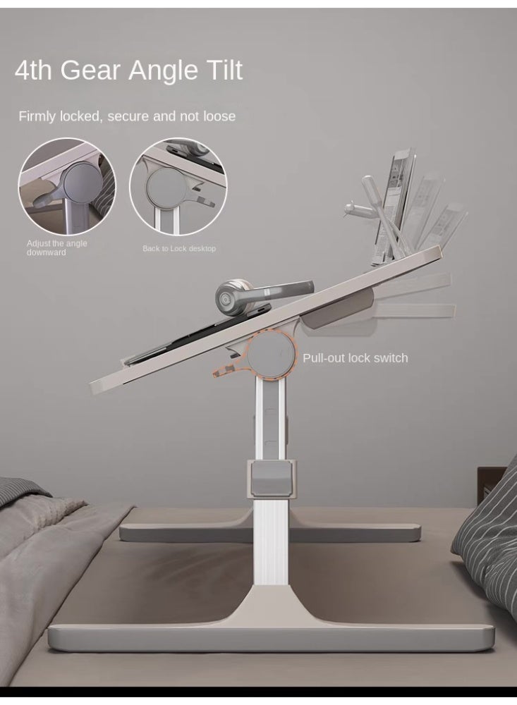 Laptop Bed Tray Desk, Adjustable Folding Laptop Bed Table, Portable Standing Desk, Foldable Lap Tablet Desk with Cup Holder for Bed Couch Sofa Floor, Working, Writing（Oak grain） - Image 4