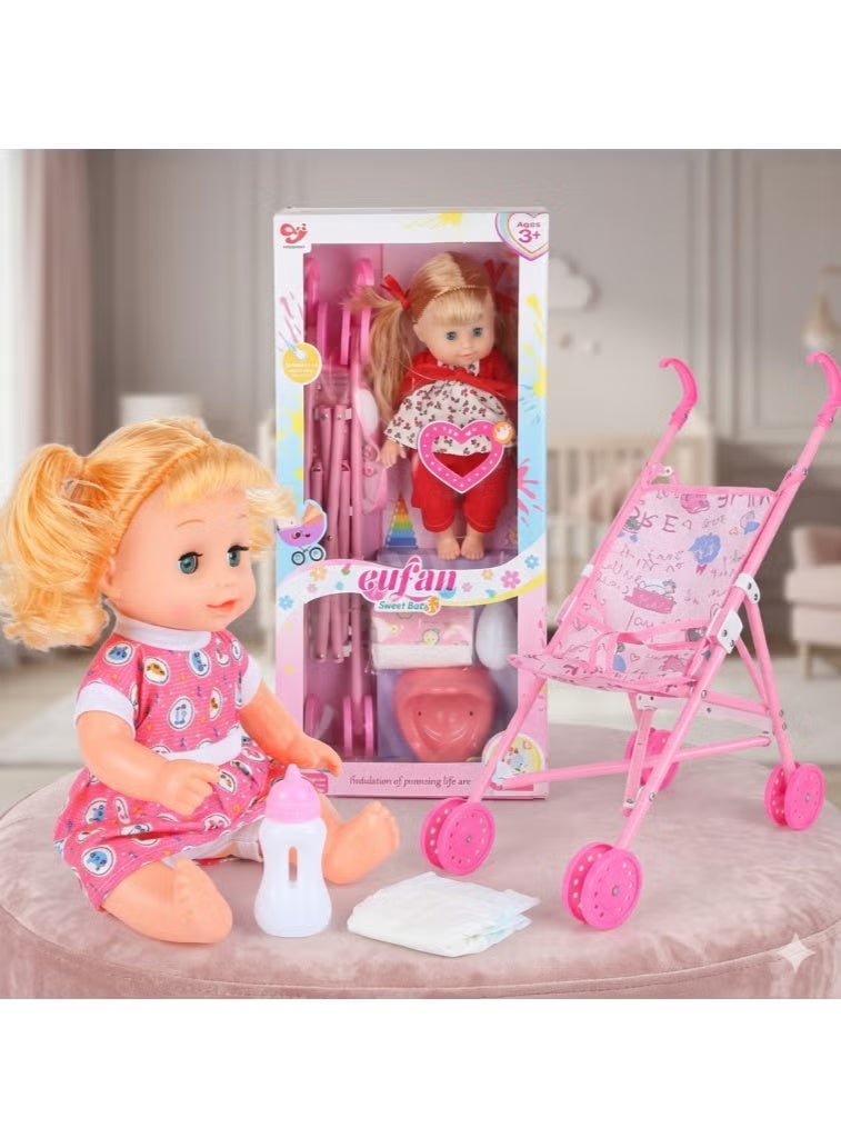 A cute baby doll with a stroller, potty, and diaper – a fun toy that stimulates children's imagination and provides a fun-filled play experience 👶🍼 - Image 1