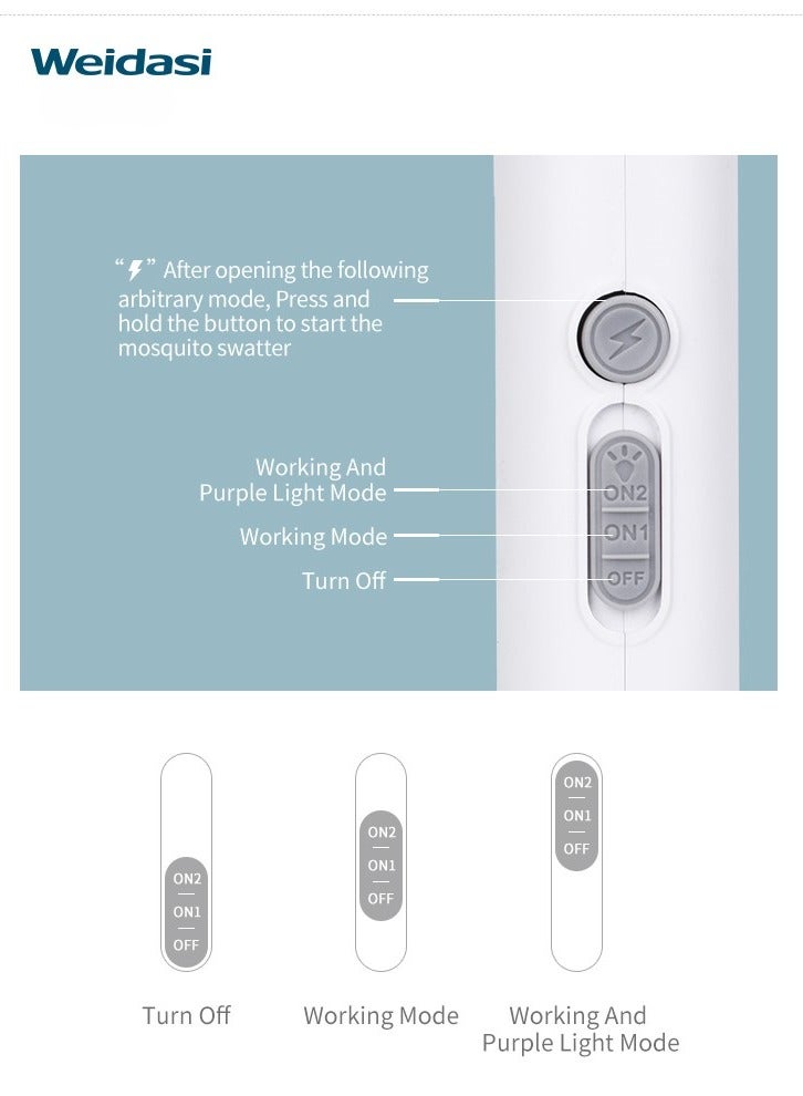 ويداسي مضرب صاعق الحشرات الإلكتروني، مضرب البعوض مع حامل وكابل USB 2 في 1 - Image 4