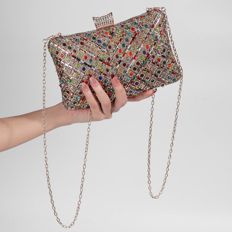 New Fashion Niche Design Diamond-Studded Small Square Bag Shiny Banquet Clutch Bag Cheongsam Evening Banquet Bag Single-Sided Diamond - Image 3